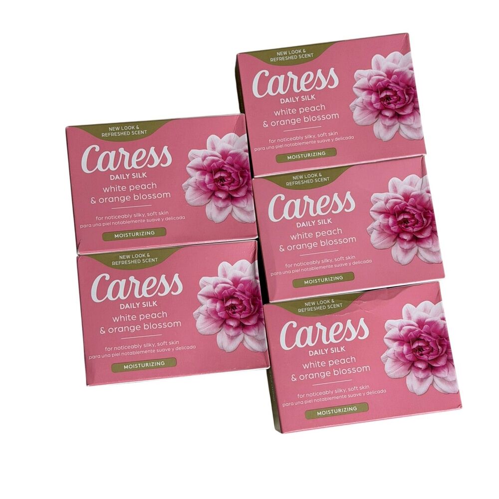 Caress Daily Silk White Peach Orange Blossom Bar Soap Bundle of 5 NIB